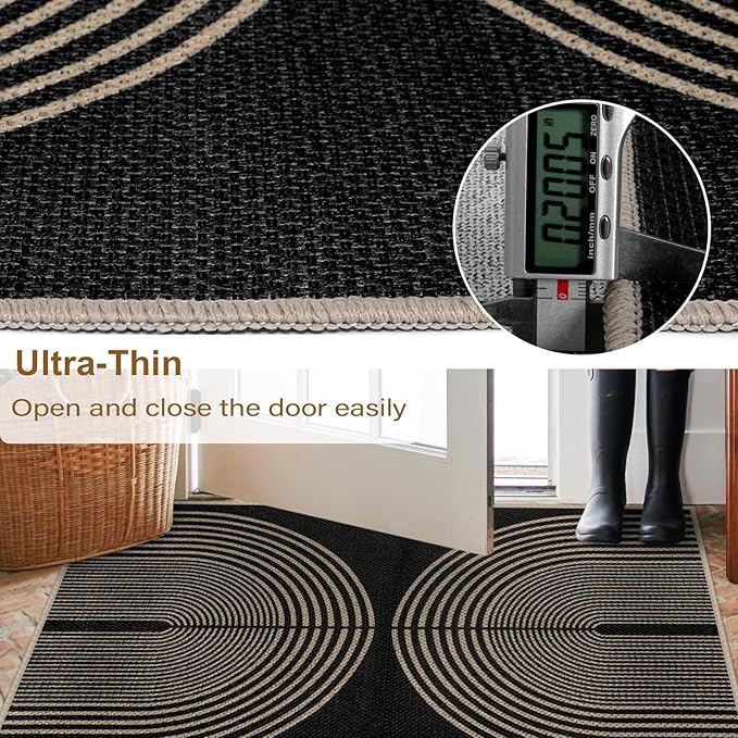 Rugalia Easy Jute Rainbow Runner Rug, 2x6 Black Washable Rugs Runner for Hallway Non-Slip Boho Farmhouse Kitchen Runner Rug, Modern Abstract Indoor Outdoor Carpet for Porch Laundry Entryway