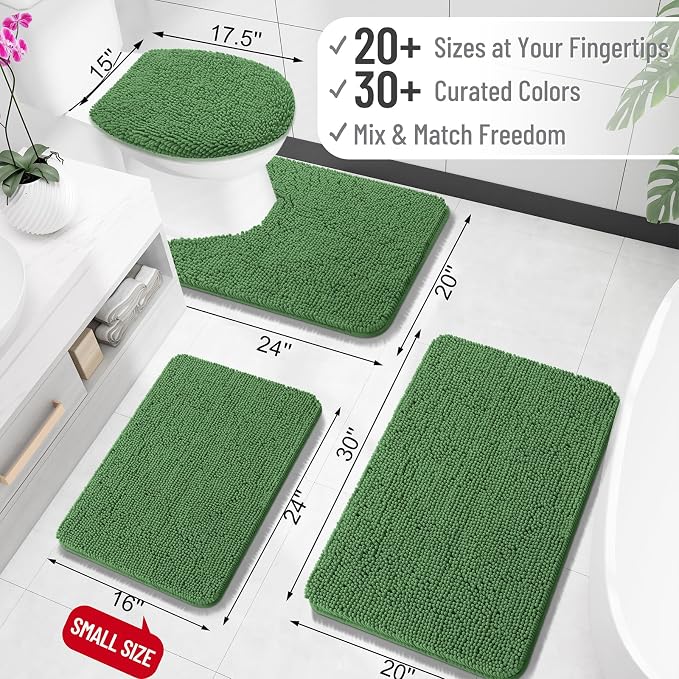 OLANLY Large Bathroom Rugs 59x35, Extra Soft Absorbent Chenille Bath Rugs, Rubber Backing Quick Dry, Machine Washable Bath Mats for Bathroom Floor, Tub and Shower, Home Decor Accessories, Olive Green