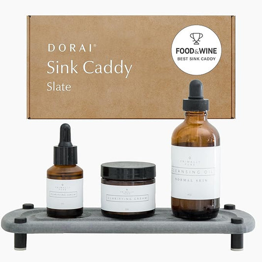 Dorai Home Stone Kitchen Sink Caddy - Diatomaceous Earth Sink Tray with Stainless Steel Feet, Water-Absorbing Countertop Organizer for Kitchen or Bathroom - Slate