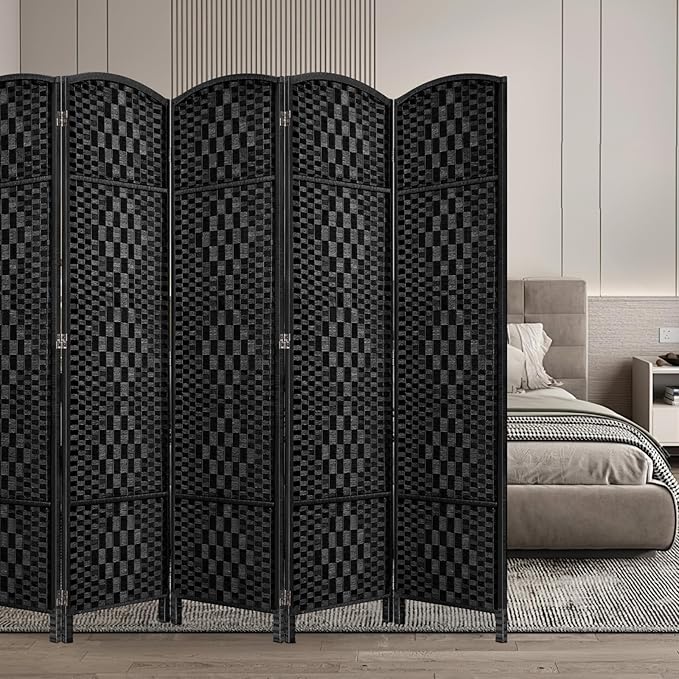 HALLYBEE Room Divider, Room Dividers and Folding Privacy Screens, 16in Privacy Screen, 6 Panel Temporary Wall Partitions, 6ft Space Separation Panel Screen, Black