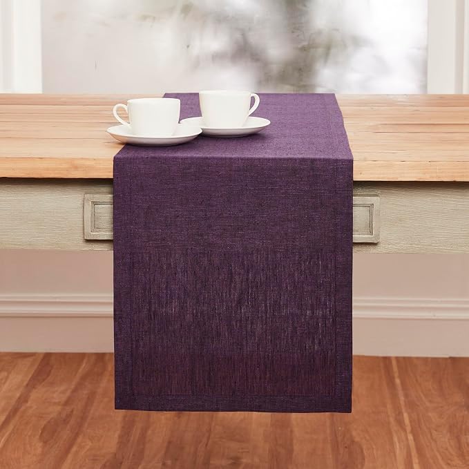 Solino Home Linen Table Runner 120 Inches Long - Athena, 100% Pure Linen Grape 14 x 120 Inch Table Runner for Dining, Summer