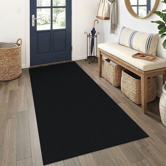EARTHALL Washable Runner Rug 3x6 Ft Non Slip Runners for Hallways Wide Cotton Rubber Backed Kitchen Runner Braided Indoor Floor Carpet Runners for Entryway, Hallway, Kitchen, Bedroom, Black/Grey