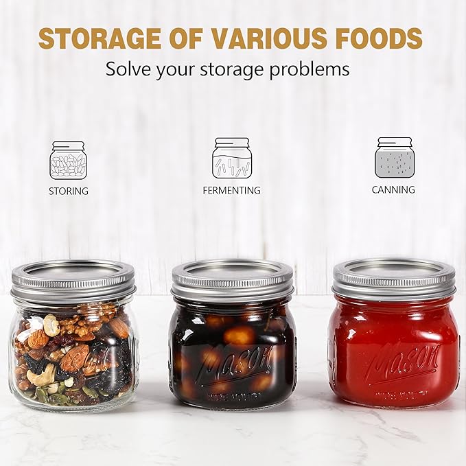 Ieavier 12PCS Wide Mouth Mason Jars 16oz with Airtight Lids and Bands, Canning Jars with Crystal Glass for Food Storage, Spice Jars, Canning, DIY Projects, Jam, Jelly, Honey, Preserving, Drinking
