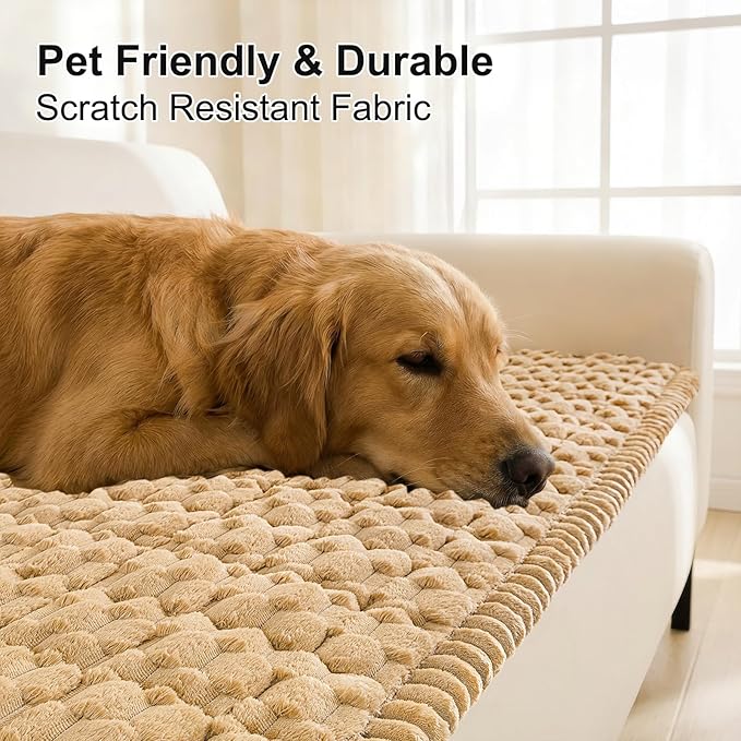 Smiry Couch Covers for Dogs Washable, Non Slip Fuzzy Pet Couch Covers for Sofa, Soft Thick Sofa Slipcovers Furniture Protector Pet Friendly (Camel, 27.6" x 88")