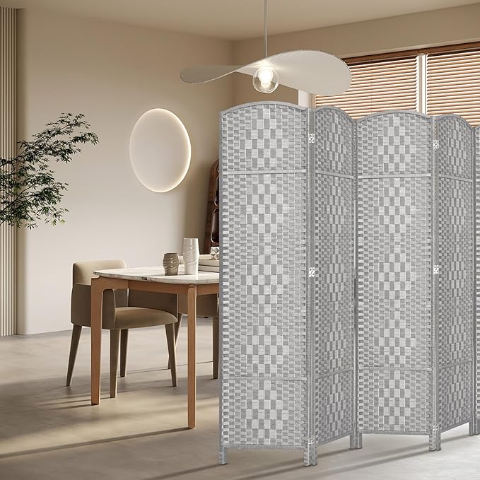 HALLYBEE Room Divider, Room Dividers and Folding Privacy Screens, 16in Privacy Screen, 4 Panel Temporary Wall Partitions, 6ft Space Separation Panel Screen, Stone Grey