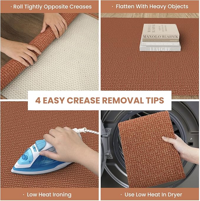 IOHOUZE Washable Runner Rug 2x12 Non Slip Rubber Backed Extra Long Hallway Runner Entryway Runner Indoor, Kitchen Rugs Woven Cotton Floor Carpet for Hall Entrance, Burnt Orange/Tan