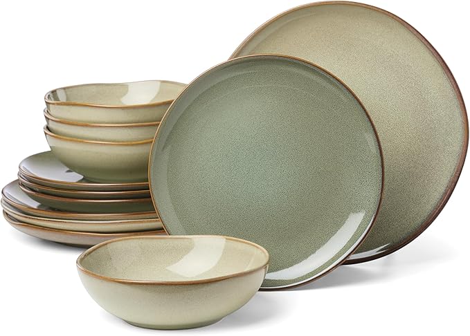 Oneida 897205 Organic Shades 12-Piece Dinnerware Set, Sage Green