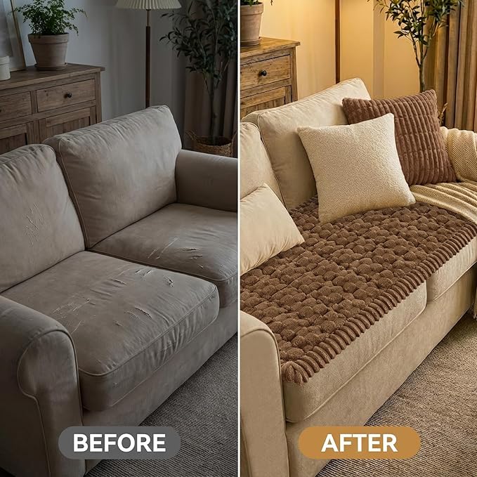 Smiry Couch Covers for Dogs Washable, Non Slip Fuzzy Pet Couch Covers for Sofa, Soft Thick Sofa Slipcovers Furniture Protector Pet Friendly (Chocolate, 27.6" x 59")