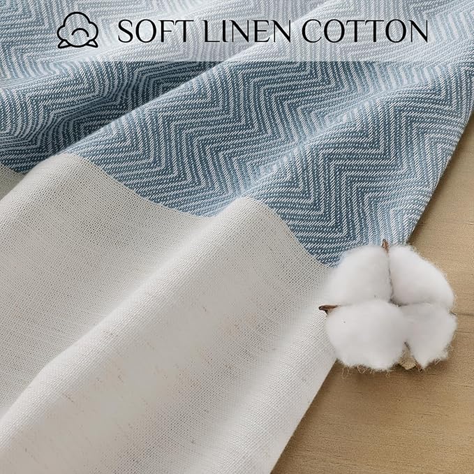 Softalker Outdoor Tablecloth Rectangle, Waterproof Linen Cotton Farmhouse Table Cloths with Tassel, Heavy Weight Wrinkle Free Boho Table Cover for Picnic Camping Dining - 55 x 84 Inch, Blue Stripe