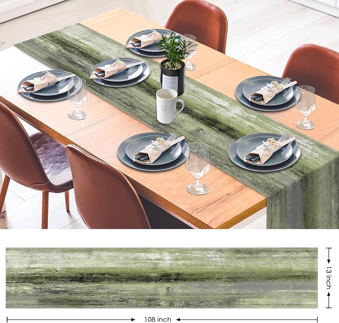 Emvency Farmhouse Table Runner, Vintage Olive Green and Grey Abstract Art Painting for Kitchen Coffee Table Family Dinners Holiday Parties Wedding Events Decor(13x108 inch)