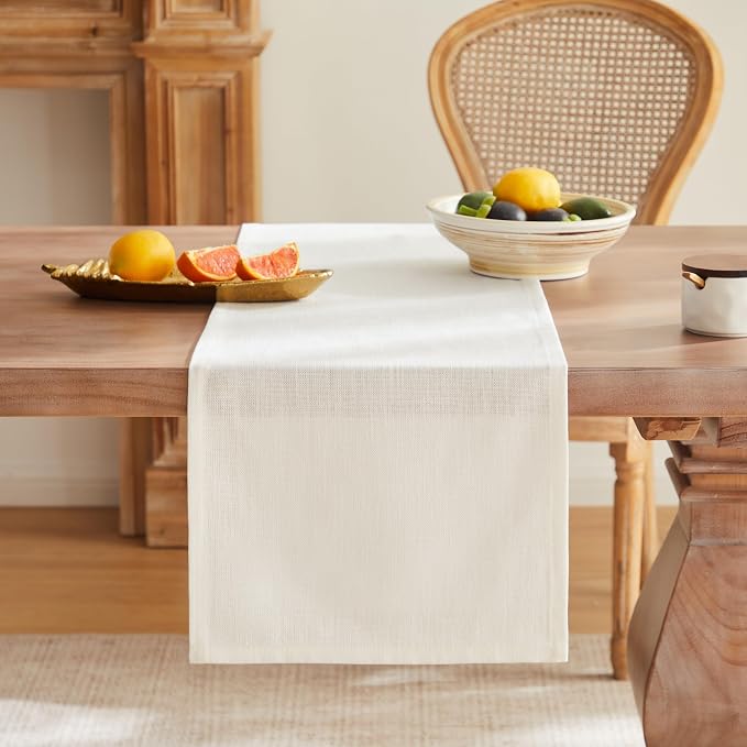 ZeeMart Rustic Cotton Linen Table Runner, 13x72 Inches Off White, Farmhouse Style Ivory Table Runners 72 Inches Long, Washable Kitchen Dining Table Decoration for Home Party Decor