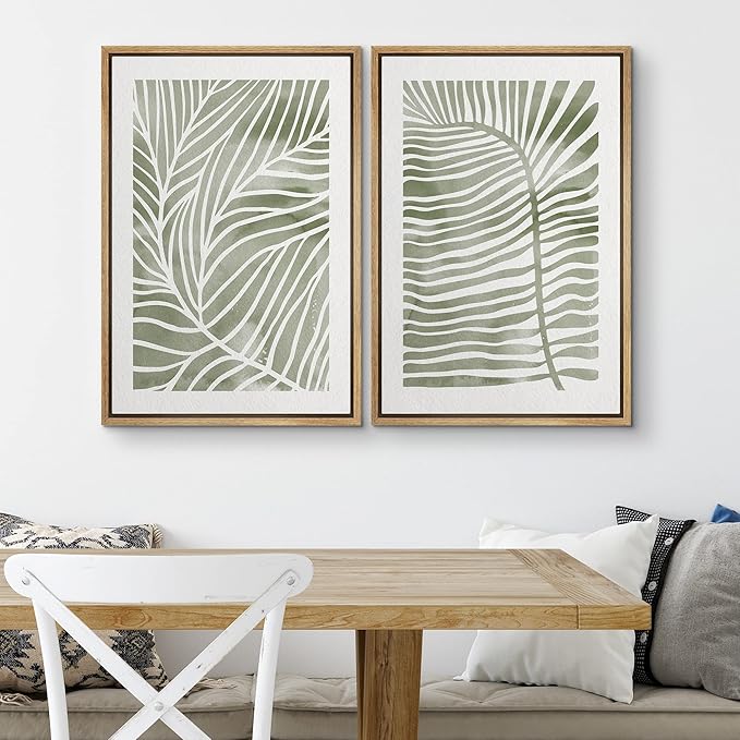 SIGNWIN Canvas Print Wall Art Set Green White Tropical Island Palm Leaves Nature Wilderness Illustrations Modern Art Rustic Multicolor for Living Room, Bedroom, Office - 16"x24"x2 Natural