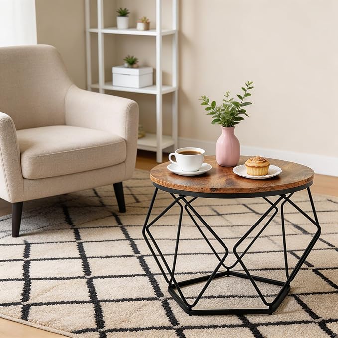 DUMOS Modern Geometric Coffee Table Set of 2, Round Nesting Side Tables with Hidden Storage, Movable End Tables for Living Room Decor & Practical Use