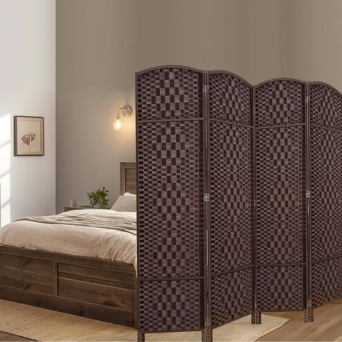 HALLYBEE Room Divider, Room Dividers and Folding Privacy Screens, 16in Privacy Screen, 4 Panel Temporary Wall Partitions, 6ft Space Separation Panel Screen, Brown