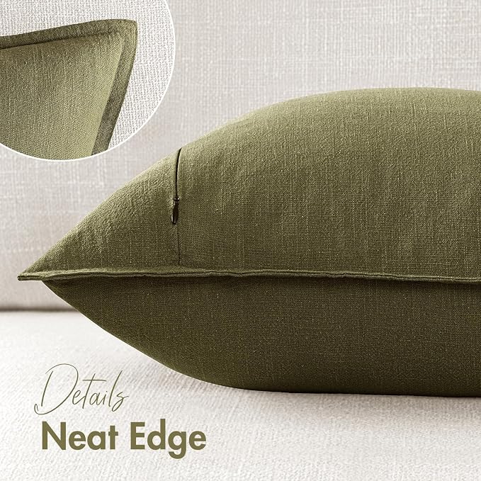 20x20 Inch Set of 2 Decorative Linen Solid Throw Pillow Covers Boho Accent Farmhouse Pillowcases Modern Netural Spring Home Decor for Couch Sofa Living Room Bed,Olive Green
