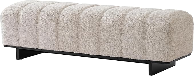 Christopher Knight Home Lamie Faux Fur Upholstered Dining Bench, Wooden Entryway Bench, Long Sofa Footstool for Living Room, Bedroom End of Bed Bench, Beige+Black