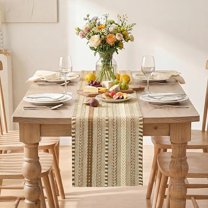 Artoid Mode Light Coffee Farmhouse Woven Table Runner, Seasonal Holiday Rustic Kitchen Dining Table Decoration for Home Party Decor 12x108 Inch
