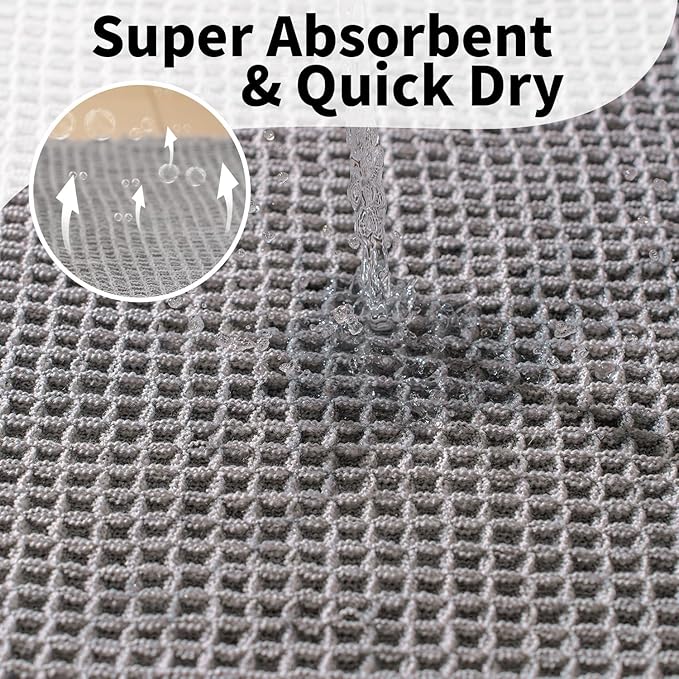 Bathroom Runner Rug Set 2 Piece - Long Waffle Bath Mat for Double Sink, Washable Bathroom Mats Non Slip Absorbent Boho Decor, 18x30 & 24x60, Light Grey