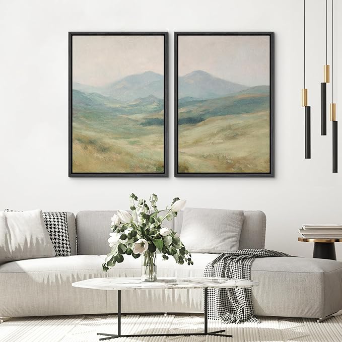SIGNWIN Framed Wall Art Print Set Soft Pastel Mountain Landscape Serene Photography Modern Art Rustic Relax/Calm Multicolor for Living Room, Bedroom, Office - 24"x36"x2 BLACK