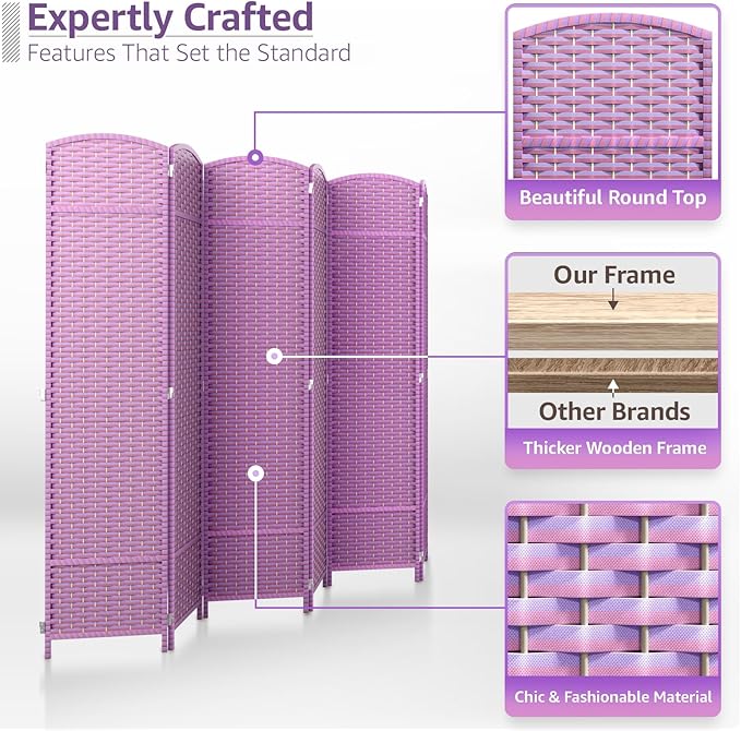 Sorbus 6 Panel Room Divider 6 ft. Tall - Privacy Screen, Extra Wide Double Hinged Panels, Mesh Hand-Woven Design, Partition Room Dividers and Folding Privacy Screens, Wall Divider for Room Separation