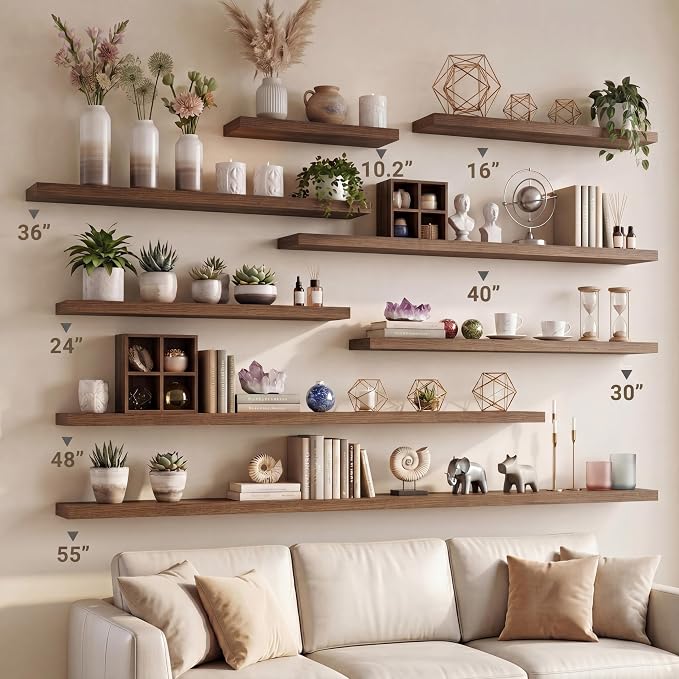 Vivelove 24 Inches Floating Shelves Wall Mounted, 10" Deep Wall Shelves for Bedroom, Bathroom, Living Room, Kitchen, Office, Home Decor, Modern Shelf, Set of 2, Walnut, 24x10.2x1.5