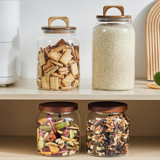 Sweejar Large Glass Candy Jars with Wooden Lids, 1 Gallon Glass Jar with Lid, Sugar/Flour Storage Containers, Big Glass Canisters with Airtight Lid, 1 Pack