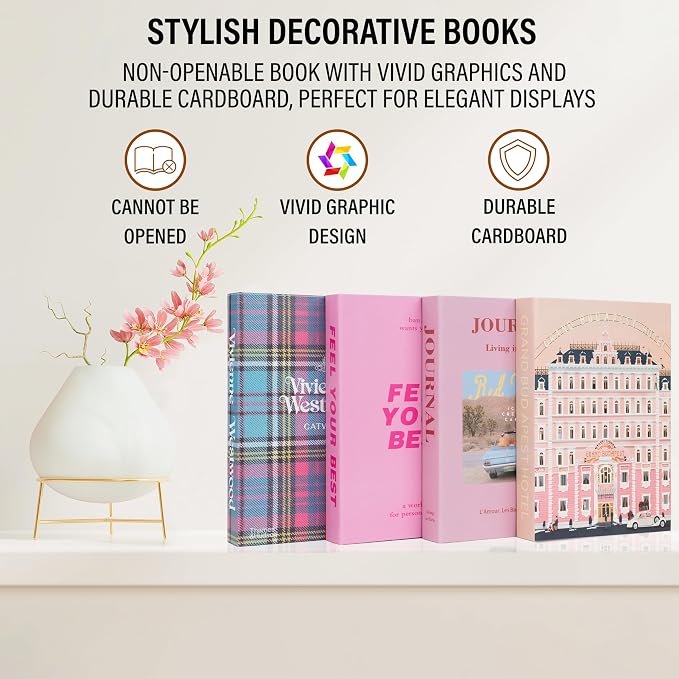 PROBENEX 4 Pcs Decorative Books | Faux Velvet Coffee Table & Shelf Decor | Looks Luxe, Lightweight, Tool-Free - Instant Shelf and Table Styling