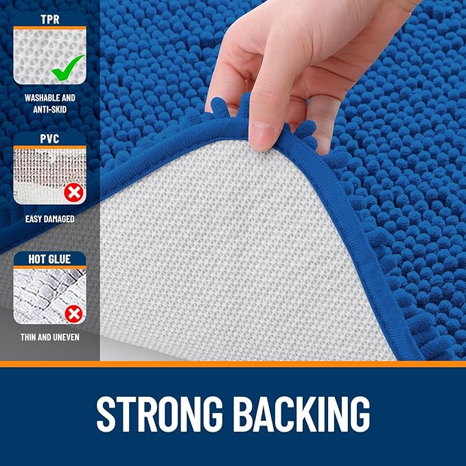 OLANLY Bathroom Runner Rugs 70x24, Soft Absorbent Chenille Bath Rugs, Rubber Backing Quick Dry, Machine Washable Long Bath Mats for Bathroom, Tub and Shower, Home Decor Accessories, Deep Navy Blue