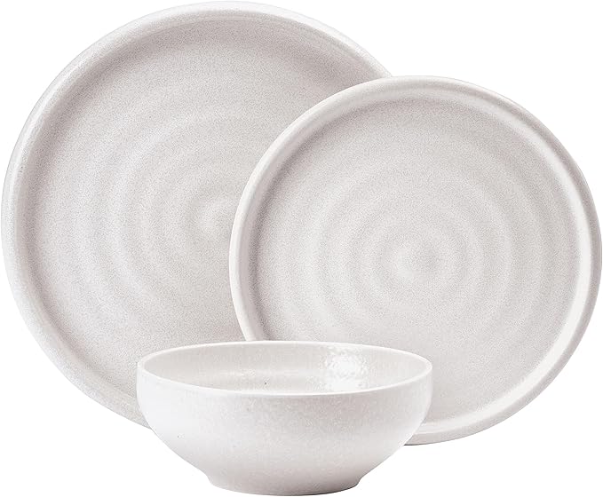 Mikasa Declan 12 Piece Stoneware Dinnerware Set, Service for 4, Modern Plate and Bowl with High Rims for Everyday Use, Beige