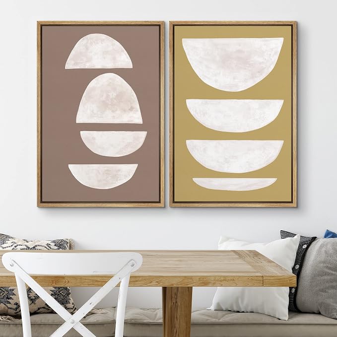 SIGNWIN Framed Canvas Print Wall Art Set Brown White Geometric Semi-Circles Abstract Shapes Illustrations Modern Art Minimal Boho Relax/Calm for Living Room, Bedroom, Office - 16"x24"x2 Natural