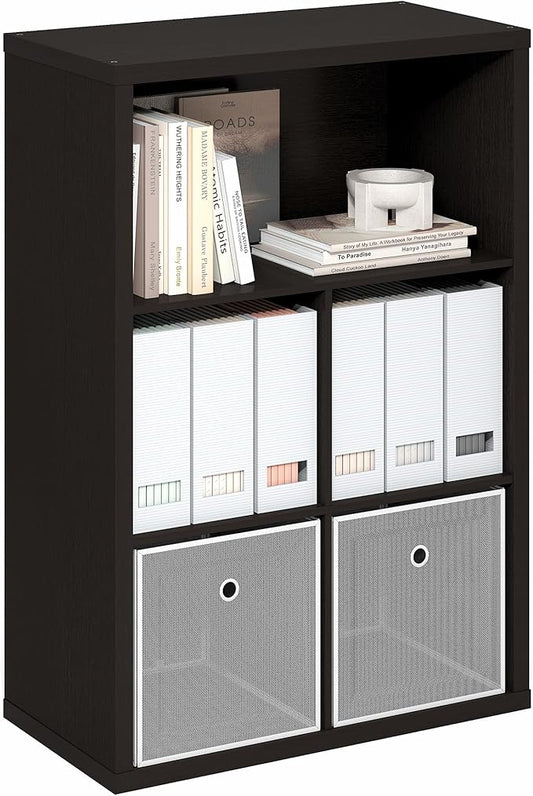 Furinno Cubicle Book Shelf, 5-Cube Bookshelf, Extra Thick Frame Cube Storage Organizer Bookcase with Closed Back, 15.3 x 29.9 x 43.3, for Living Room, Bedroom, Home Office, Black Dark Oak