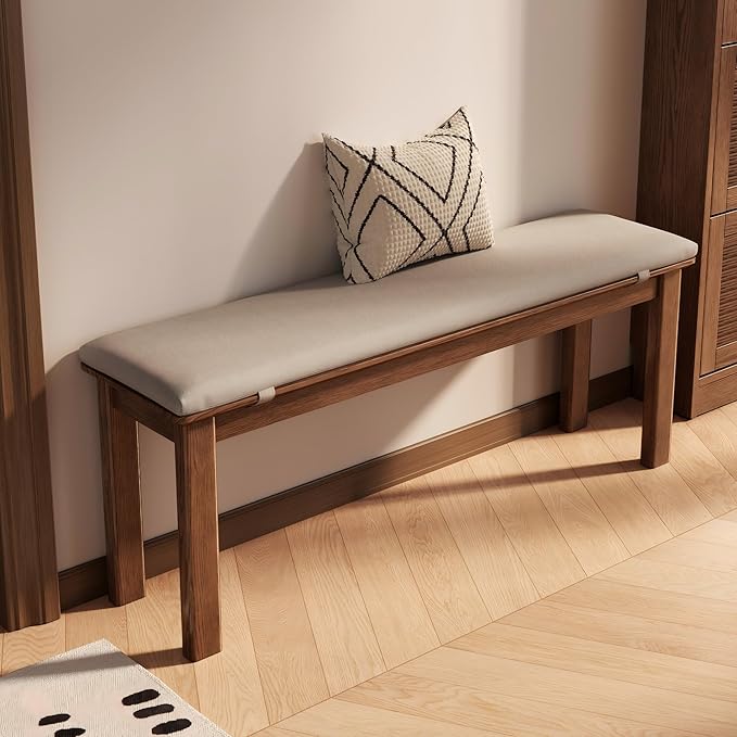 CycleCrew 47.2" Solid Wood Dining Bench with Removable Cushion - Mid-Century Modern Entryway Bench, Extra Height Upholstered Bench for Dining Table, End of Bed, Living Room