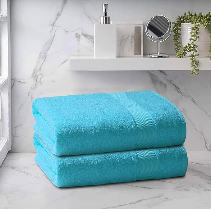 Belizzi Home Premium Cotton Oversized 2 Pack Bath Sheet 35x70-100% Pure Cotton - Ideal for Everyday use - Ultra Soft & Highly Absorbent - Machine Washable - Turquoise Blue