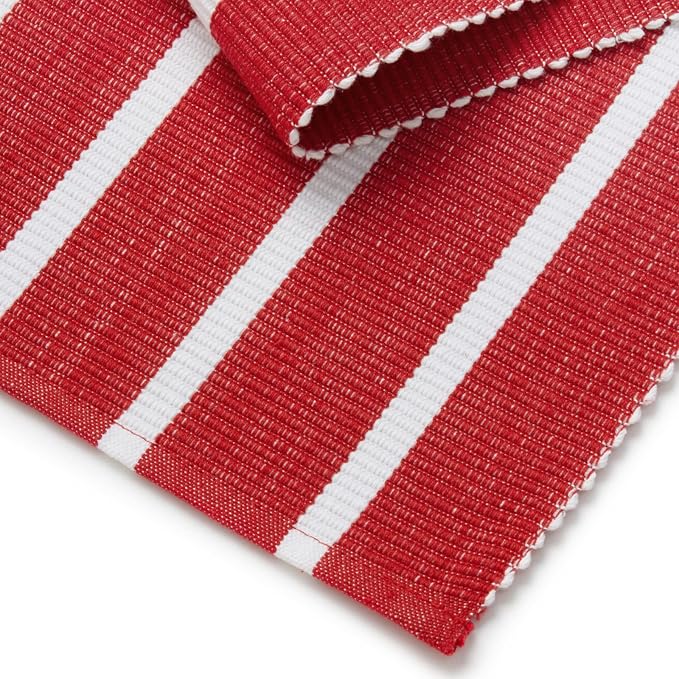 Encasa XO Dining Table Runner 13"x98" | Yarn Dyed Fine Ribbed Cotton | Roma Red Stripes | Machine Washable
