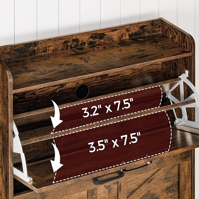 MAHANCRIS Shoe Storage Cabinet, Shoe Organizer with 2 Flip Drawers, Hidden Shoe Storage for Entryway, Freestanding Organizer with Open Storages, Rustic Brown SHHR9401N1