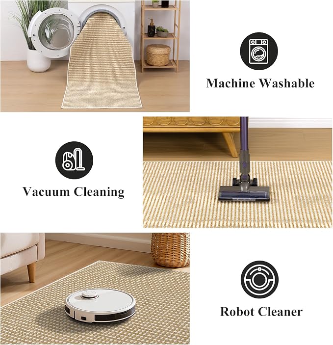 HEBE Runner Rug for Hallway Non Slip Washable, 2'x10' Low Pile Carpet Runner for Kitchen Bathroom Bedroom Laundry, Stain Resistant Entryway Rug Runners Bedside Area Rugs