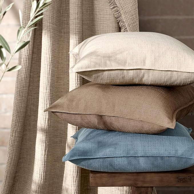 MIULEE Pack of 2 Thick Textured Couch Throw Pillow Covers, Natural Linen Decorative Pillow Covers 16x16, Neutral Cushion Cases for Sofa Bed Living Room Modern Farmhouse Home Decor, No Filling