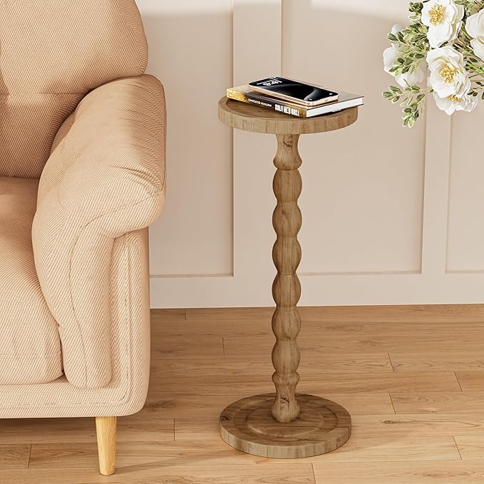 2 Pack Rubber Wood Round Side Table, Solid Wood Small Drink Table for Small Spaces, Modern Accent Tables, End Tables for Living Room, Bedroom and Office (Brown, 9.4 Inch)