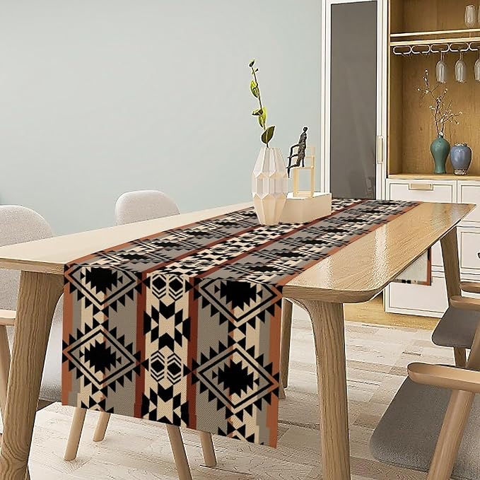 Aztec Southwest Table Runner,Ethnic Style Design Geometric Table Runners Table Setting Decor for Garden Farmhouse Wedding Party Holiday Dinner Home 13x120 Inch