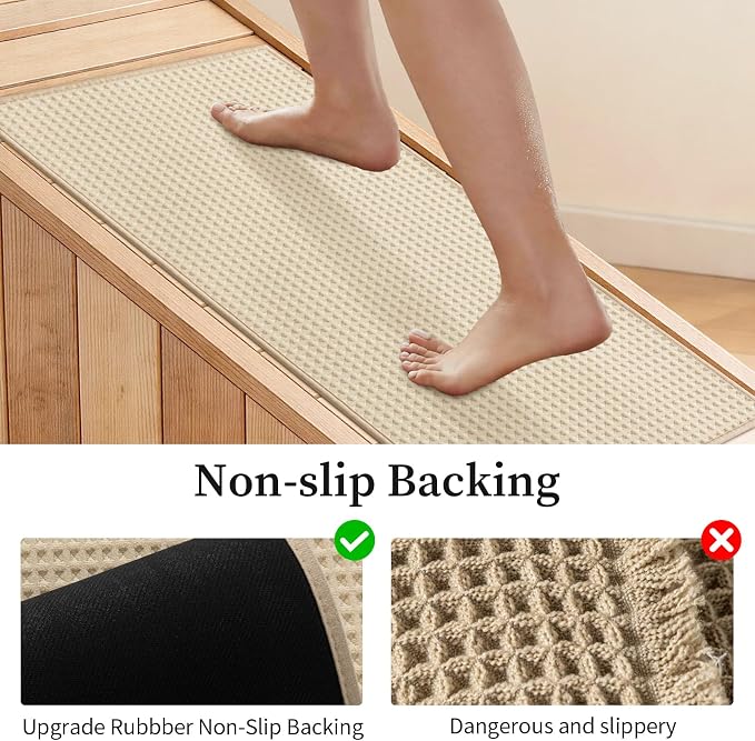YIHOUSE Waffle Bath Mat, Ultra Soft & Absorbent Bathroom Rug, Non-Slip Rubber Backed, Quick Dry Shower Mat, Boho Farmhouse Bathroom Decor, Machine Washable, Beige, 17 * 30