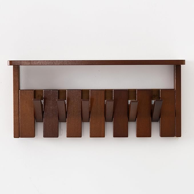 Wooden Coat Rack Wall Mount with Shelf, Heavy Duty Entryway Organizer with 6 Hooks,Coat Hooks Hanger for Coats, Hats, Bags & Towels, Walnut Wall Hanger for Hallway, Bedroom, Kitchen (6 Hooks)