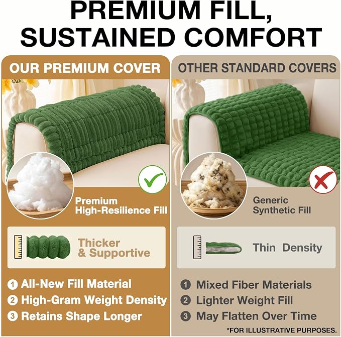 hyha Couch Cover for Dogs Washable, Non Slip Thick Flannel Sofa Protector, Pet Friendly Plush Furniture Cover for Sectional Sofa & Loveseat (Olive Green, 43" x 82.7")