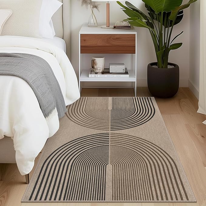 Rugalia Easy Jute Small Outdoor Patio Rug, 3x5 Boho Rainbow Entryway Rug Washable Non-Slip Modern Kitchen Rugs, Neutral Farmhouse Abstract Throw Carpet for Outdoor Living Room Porch Backyard