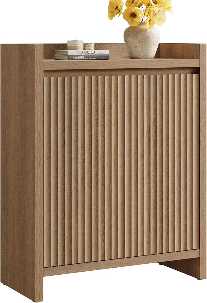 Sicotas Shoe Cabinet - Fluted Shoe Storage Cabinet with Thickened Panels for Entryway, 24-Pair Shoes Organizer with Doors & Adjustable Shelves, 6-Tier Shoe Rack Storage Cabinet for Hallway Living Room