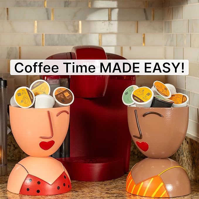 Made Easy Kit Coffee Pod Basket Organizer Practical Decoration - Compatible with Keurig K-Cup Pods & Capsules - Home Cafe Bar Decor Useful Kitchen Countertop Freestanding (Orange Yellow Stripe)