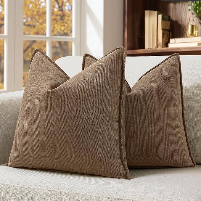 MIULEE Pack of 2 Dark Brwon Decorative Pillow Covers 20x20 Inch Soft Chenille Luxurious Couch Throw Pillows Farmhouse Cushion Covers with Elegant Design for Sofa Bedroom Living Room Home Decor