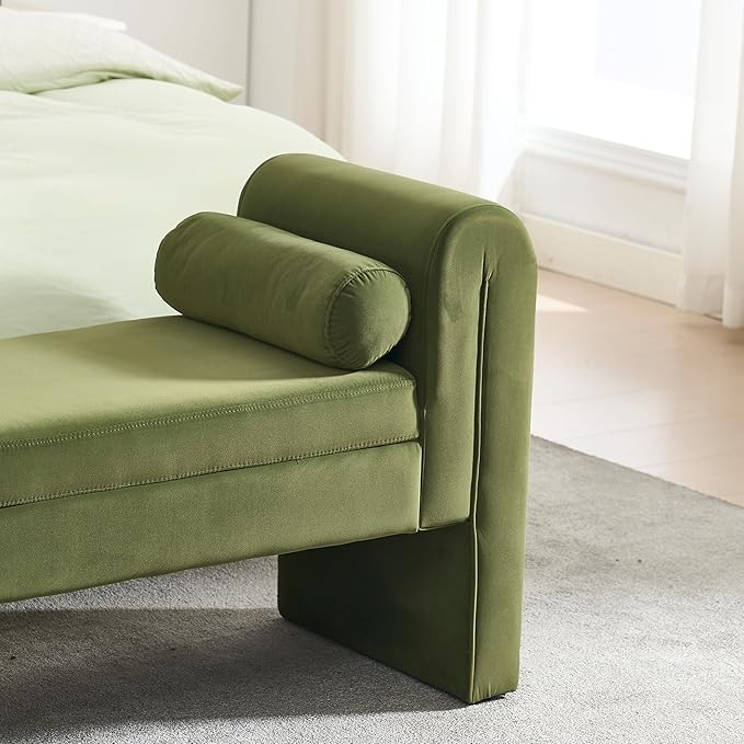 Velvet Storage Bench for Bedroom End of Bed, 60.5- inch Upholstered Button Tufted Ottoman Bench with Rolled Arms, Button-Tufted Ottoman for Living Room, Entryway (Green)
