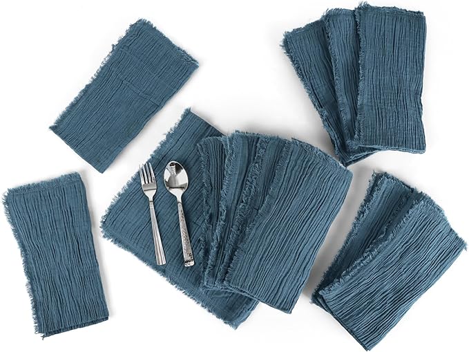 FINGERCRAFT Cloth Napkins Natural Cotton Cheesecloth Set of 12 Premium Fringe Design Dinner Napkin Soft Durable Ideal for Dining Room, Restaurant, Weddings Events Washable Good Absorbency Stellar