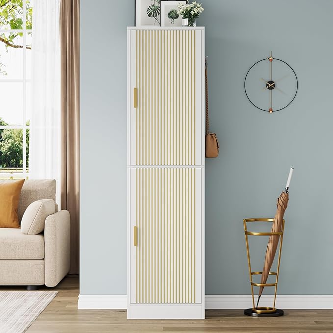 Shoe Cabinet with Slipper Rack Set of 2, 10-Tier Narrow Tall Shoe Storage Cabinet with Adjustable Shelves Modern Shoe Organizer Cabinet for Entryway, White
