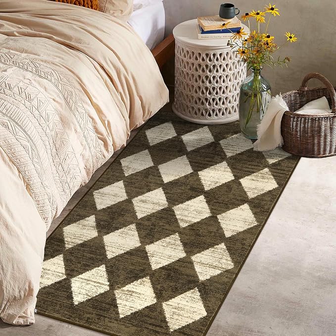 Lahome Zelie Machine Washable 3x5 Area Rug, Soft Rugs for Entryway Non Slip Kitchen Rugs, Moroccan Trellis Non Slip Non Shedding Printed Indoor Front Door Carpet for Bathroom Entrance, Brown